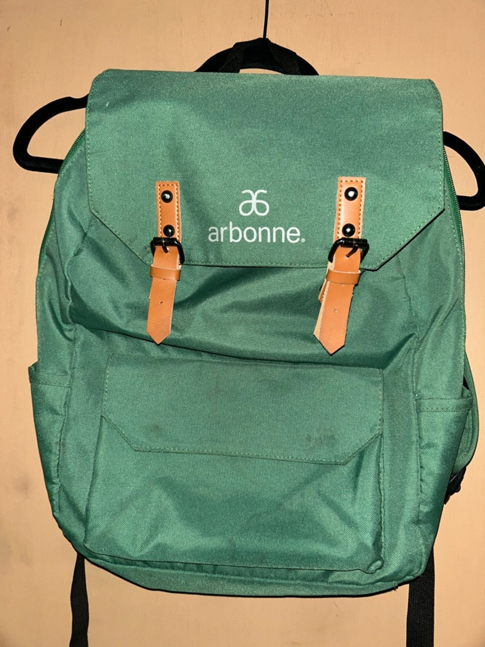Arbonne Green Canvas Backpack with Tan Accents